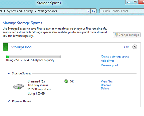 Windows 8 Manage Storage Space